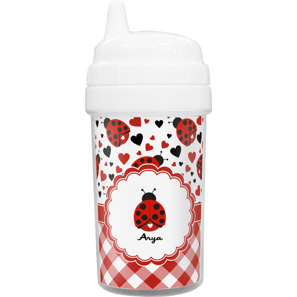 Custom Ladybugs & Gingham Toddler Sippy Cup (Personalized)
