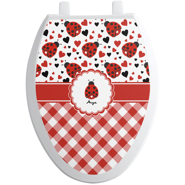 Custom Ladybugs & Gingham Toilet Seat Decal - Elongated (Personalized)