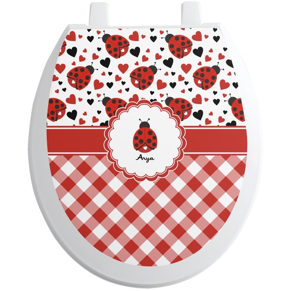 Custom Ladybugs & Gingham Toilet Seat Decal - Round (Personalized)