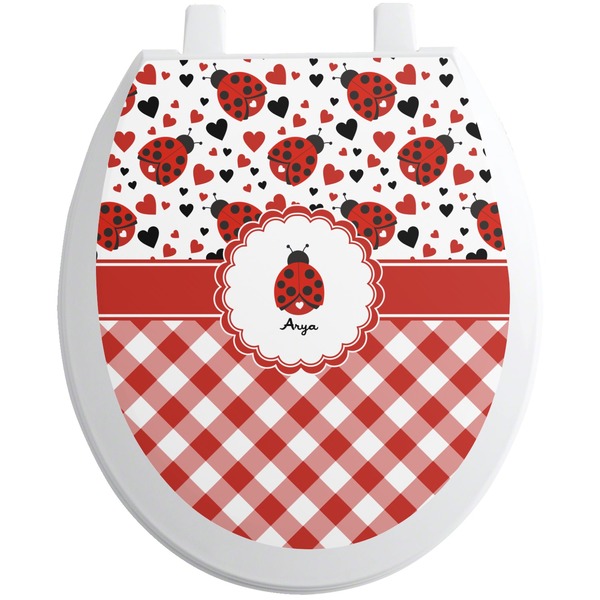Custom Ladybugs & Gingham Toilet Seat Decal (Personalized)