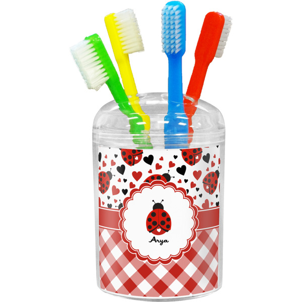 Custom Ladybugs & Gingham Toothbrush Holder (Personalized)