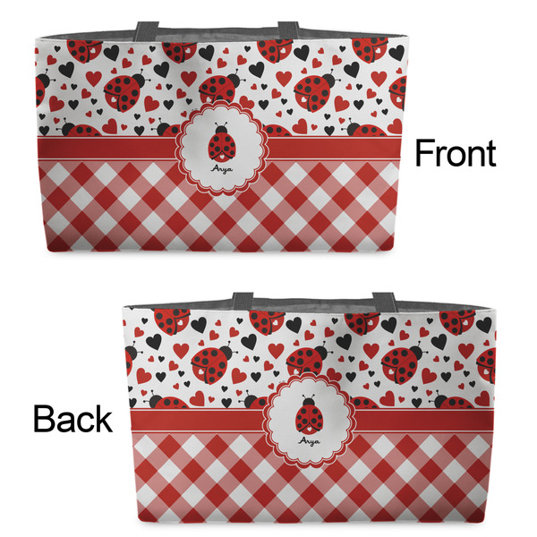 Ladybugs & Gingham Tote w/Black Handles - Front & Back Views