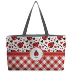 Ladybugs & Gingham Beach Totes Bag - w/ Black Handles (Personalized)