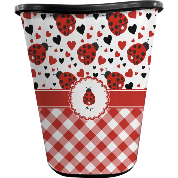 Ladybugs & Gingham Waste Basket (Black)