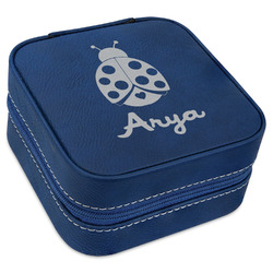 Ladybugs & Gingham Travel Jewelry Box - Navy Blue Leather (Personalized)