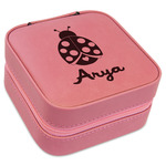 Ladybugs & Gingham Travel Jewelry Boxes - Pink Leather (Personalized)