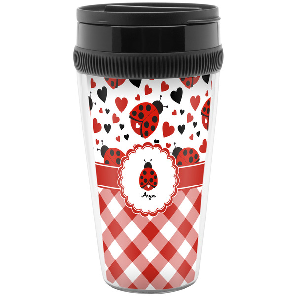 Custom Ladybugs & Gingham Acrylic Travel Mug without Handle (Personalized)