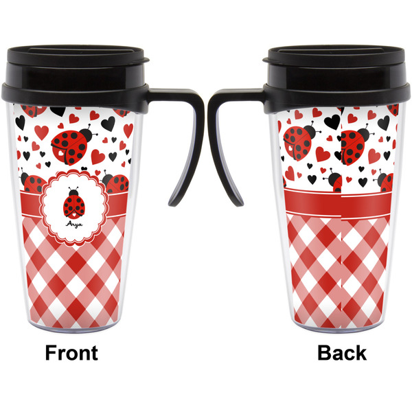 Ladybugs & Gingham Travel Mug with Black Handle - Approval