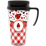 Ladybugs & Gingham Acrylic Travel Mug with Handle (Personalized)