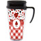 Ladybugs & Gingham Travel Mug with Black Handle - Front