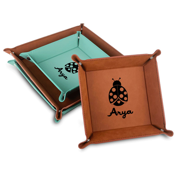 Custom Ladybugs & Gingham Faux Leather Valet Tray (Personalized)