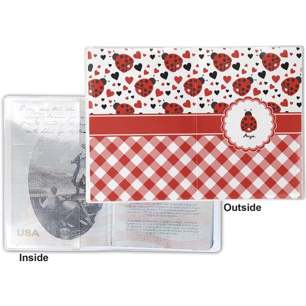 Ladybugs & Gingham Vinyl Passport Holder - Flat Front and Back