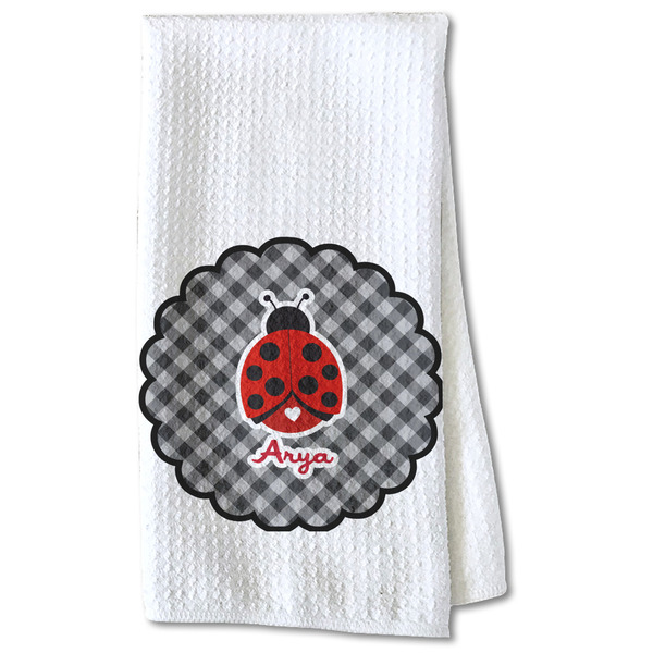 Ladybugs & Gingham Waffle Towel - Partial Print Print Style Image