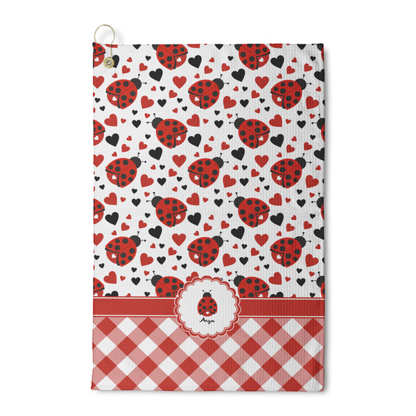 Custom Ladybugs & Gingham Waffle Weave Golf Towel (Personalized)
