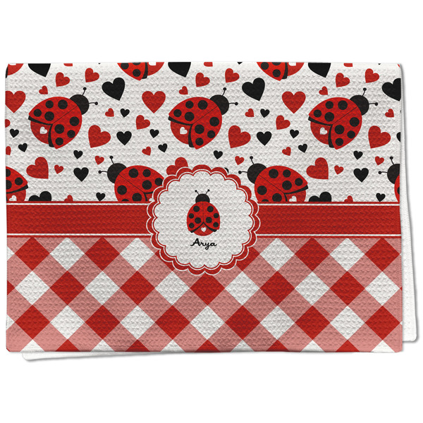 Custom Ladybugs & Gingham Kitchen Towel - Waffle Weave (Personalized)
