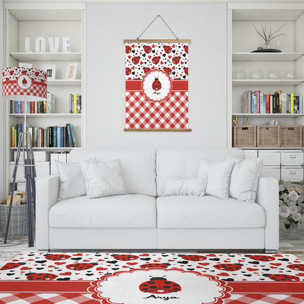 Ladybugs & Gingham Wall Hanging Tapestry - Portrait - IN CONTEXT