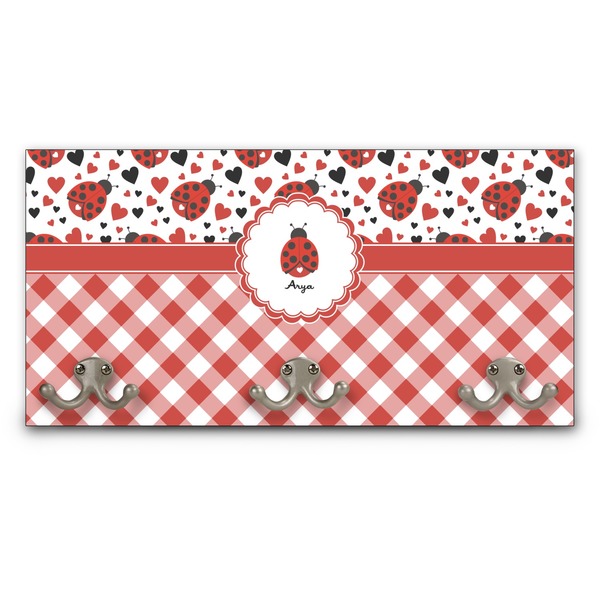 Custom Ladybugs & Gingham Wall Mounted Coat Rack (Personalized)