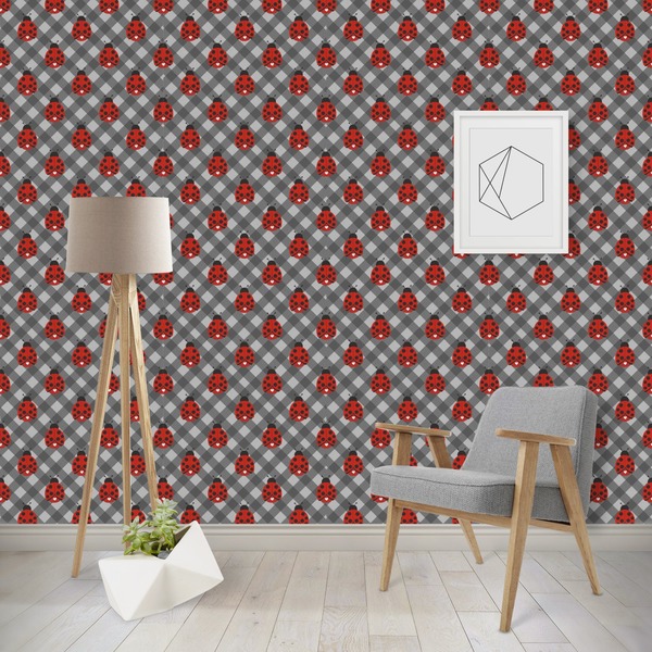 Custom Ladybugs & Gingham Wallpaper & Surface Covering (Water Activated - Removable)