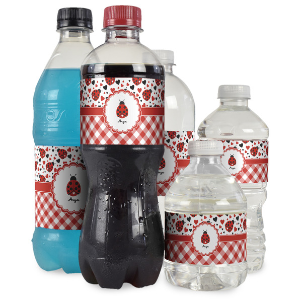 Ladybugs & Gingham Water Bottle Label - Multiple Bottle Sizes