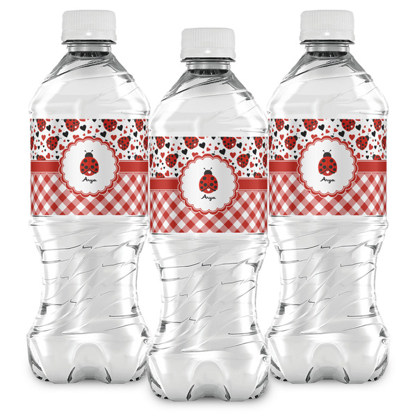 Ladybugs & Gingham Water Bottle Labels - Front View