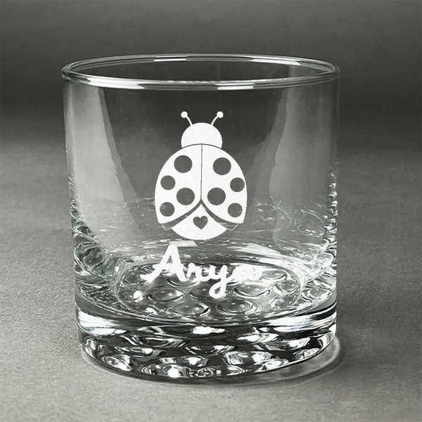 Custom Ladybugs & Gingham Whiskey Glass (Single) (Personalized)