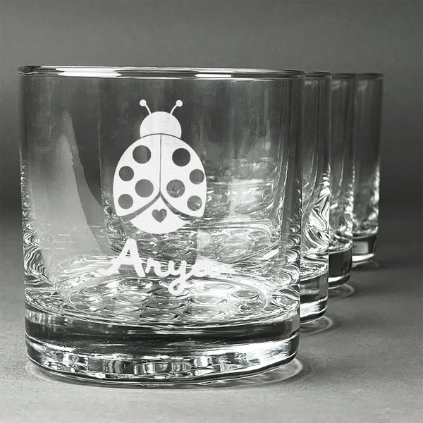 Custom Ladybugs & Gingham Whiskey Glasses (Set of 4) (Personalized)