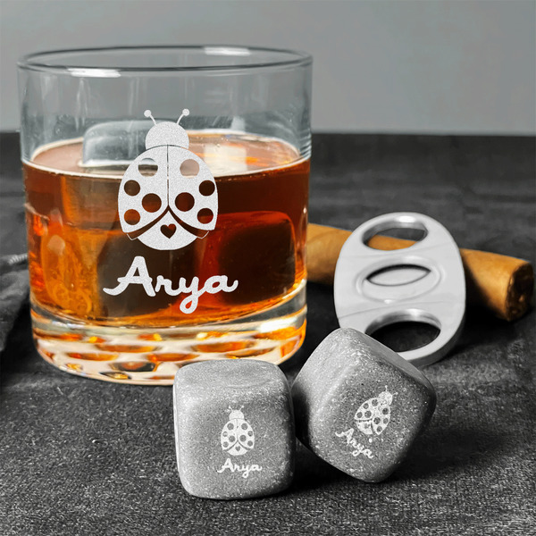 Ladybugs & Gingham Whiskey Stones - Set of 9 - In Context