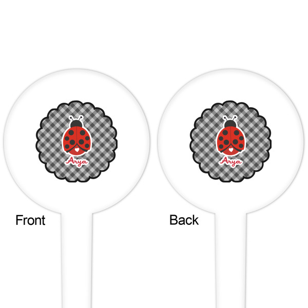 Ladybugs & Gingham White Plastic 4" Food Pick - Round - Double Sided - Front & Back