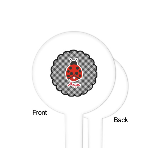 Ladybugs & Gingham White Plastic 4" Food Pick - Round - Single Sided - Front & Back