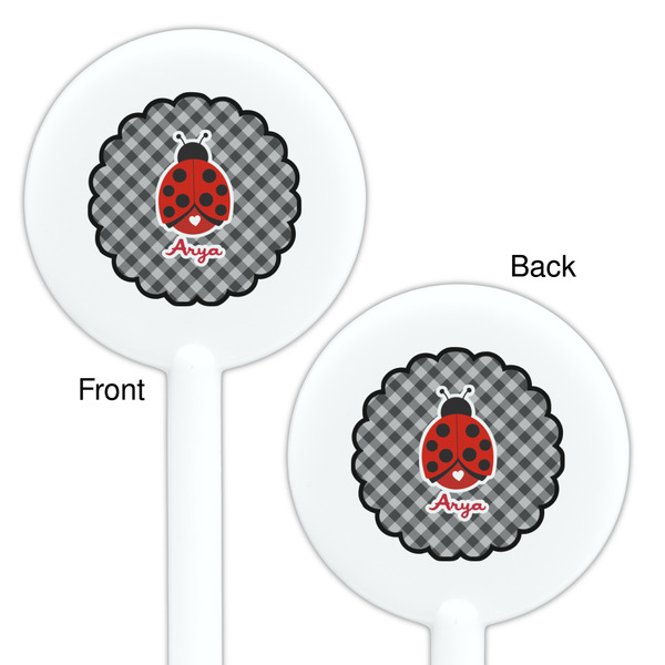 Ladybugs & Gingham White Plastic 5.5" Stir Stick - Double Sided - Round - Front & Back
