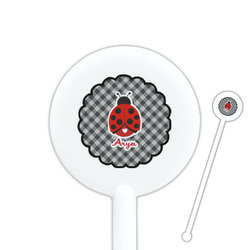 Ladybugs & Gingham 5.5" Round Plastic Stir Sticks - White - Single Sided (Personalized)