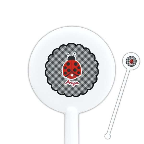 Custom Ladybugs & Gingham 5.5" Round Plastic Stir Sticks - White - Single Sided (Personalized)