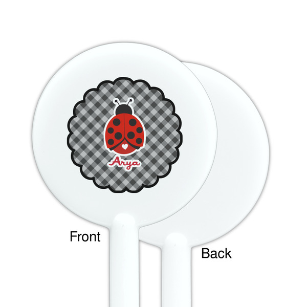 Ladybugs & Gingham White Plastic 5.5" Stir Stick - Single Sided - Round - Front & Back
