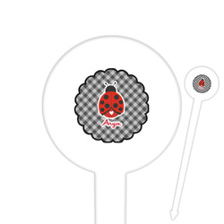 Ladybugs & Gingham 6" Round Plastic Food Picks - White - Single Sided (Personalized)
