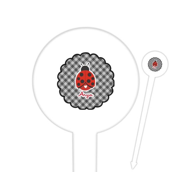Custom Ladybugs & Gingham 6" Round Plastic Food Picks - White - Double Sided (Personalized)