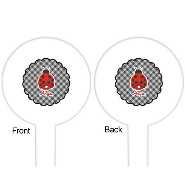 Ladybugs & Gingham White Plastic 6" Food Pick - Round - Double Sided - Front & Back