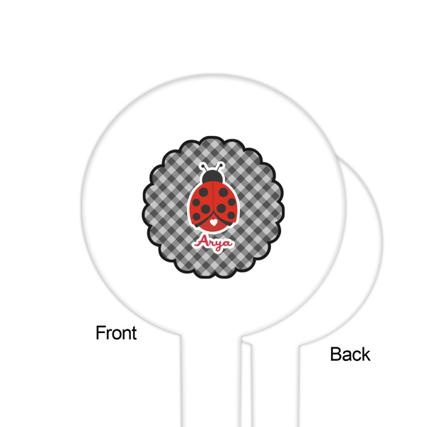 Ladybugs & Gingham White Plastic 6" Food Pick - Round - Single Sided - Front & Back