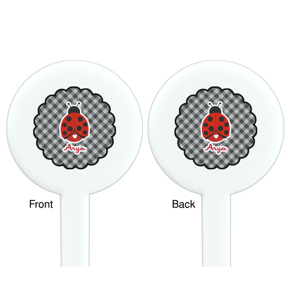 Ladybugs & Gingham White Plastic 7" Stir Stick - Double Sided - Round - Front & Back