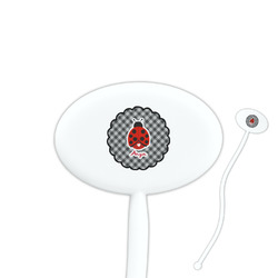 Ladybugs & Gingham 7" Oval Plastic Stir Sticks - White - Single Sided (Personalized)