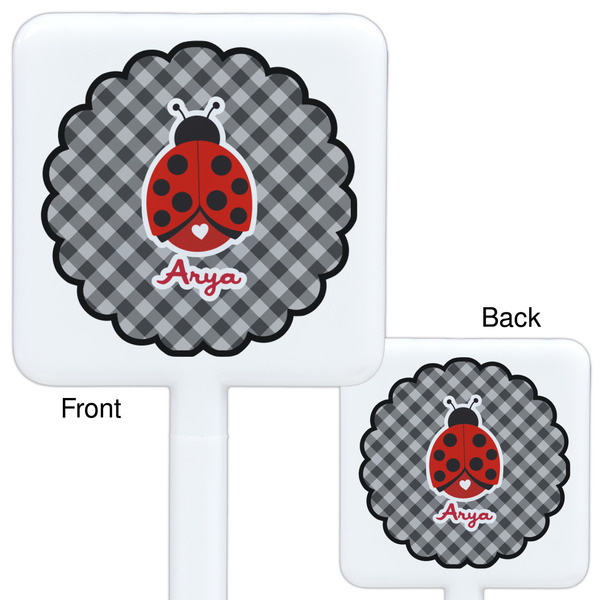 Ladybugs & Gingham White Plastic Stir Stick - Double Sided - Approval