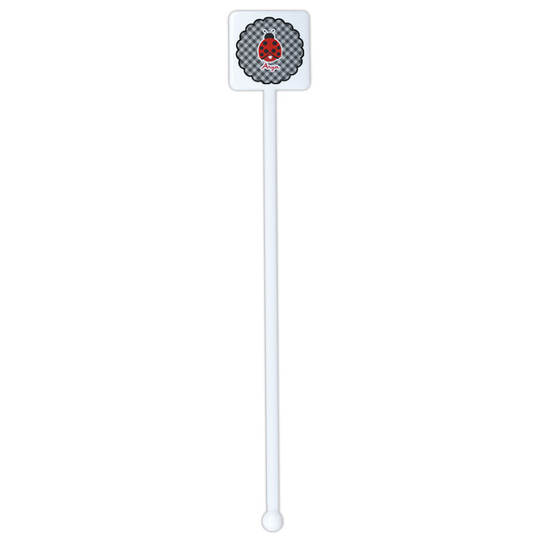 Ladybugs & Gingham White Plastic Stir Stick - Single Sided - Square - Single Stick
