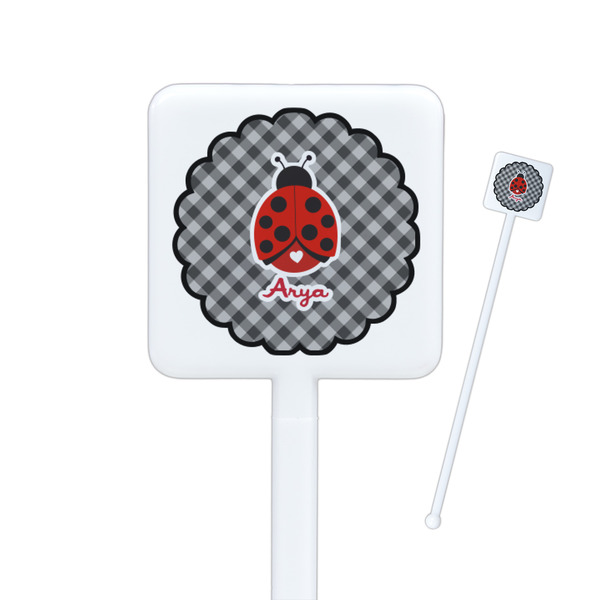 Custom Ladybugs & Gingham Square Plastic Stir Sticks - Double Sided (Personalized)