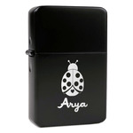 Ladybugs & Gingham Windproof Lighter - Black - Double Sided & Lid Engraved (Personalized)