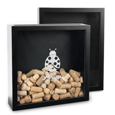 Ladybugs & Gingham Wine Cork & Bottle Cap Shadow Box (Personalized)