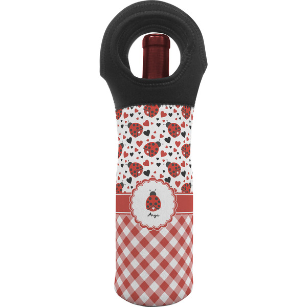 Custom Ladybugs & Gingham Wine Tote Bag (Personalized)