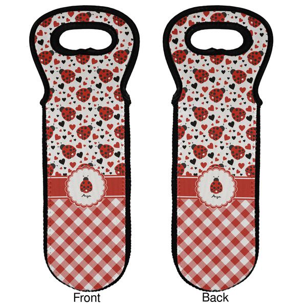 Ladybugs & Gingham Wine Tote Front & Back
