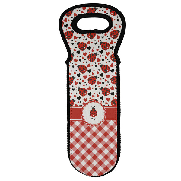 Custom Ladybugs & Gingham Wine Tote Bag (Personalized)
