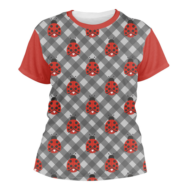 Custom Ladybugs & Gingham Women's Crew T-Shirt - Large