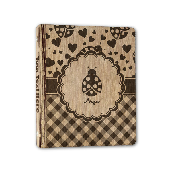 Custom Ladybugs & Gingham Wood 3-Ring Binder - 1" Half-Letter Size (Personalized)