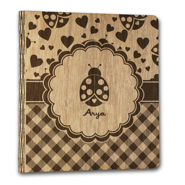 Custom Ladybugs & Gingham Wood 3-Ring Binder - 1" Letter Size (Personalized)